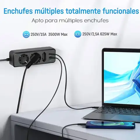 1.5m 연장 케이블 전원 스트립 소켓 흰색 3AC 전원 소켓 3USB 포트 과부하 보호 기능 가정 및 사무실용