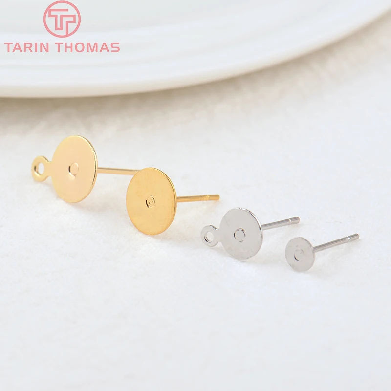 (3729)20PCS 4MM 5MM 6MM 8MM 10MM 24K Gold Color Brass Round Disk Stud Earrings High Quality Diy Jewelry Findings Accessories