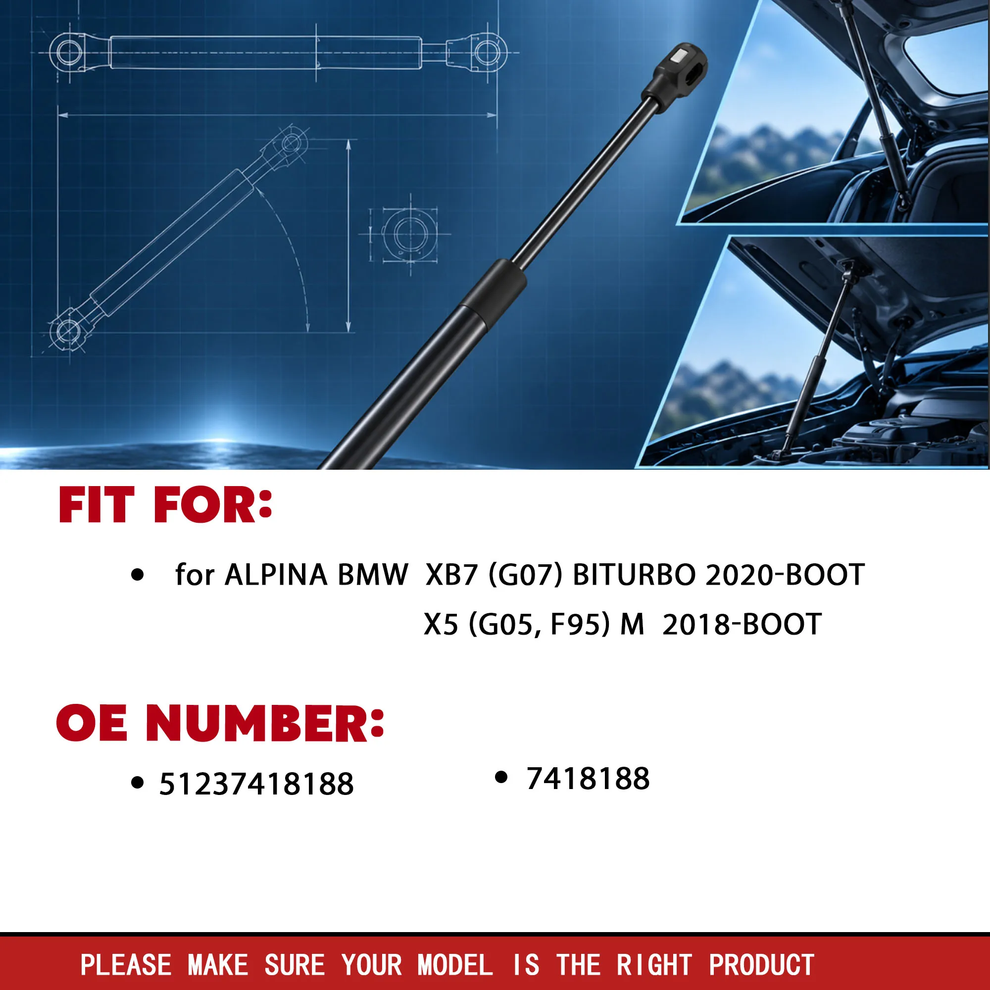 2Pcs Boot Gas Spring for ALPINA XB7 G07 BMW X5 G05 F95 2018- Rear Tailgate Lift Support OE 51237418188