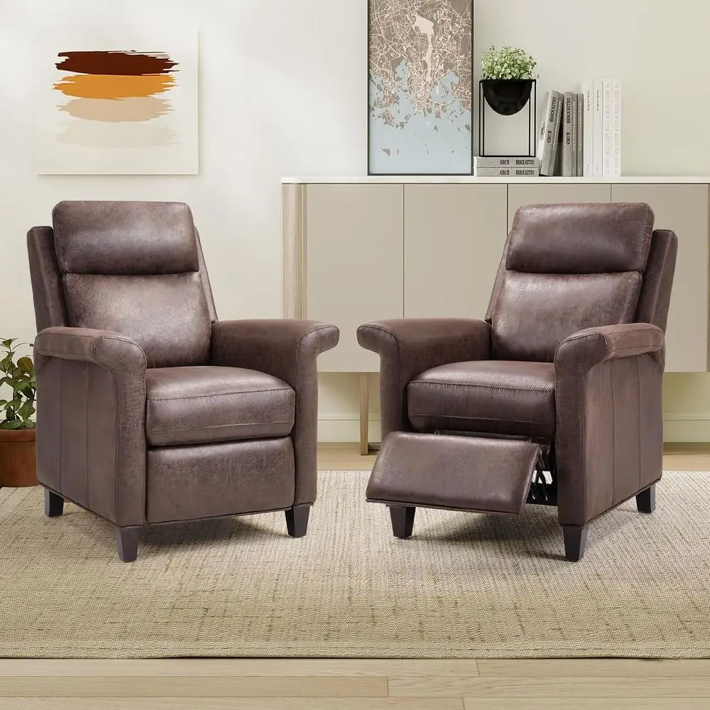 Plush Leather Recliner with Ottoman, Set of 2, Accent Chairs for Living Room, Bedroom, Small Spaces in Chocolate Brown