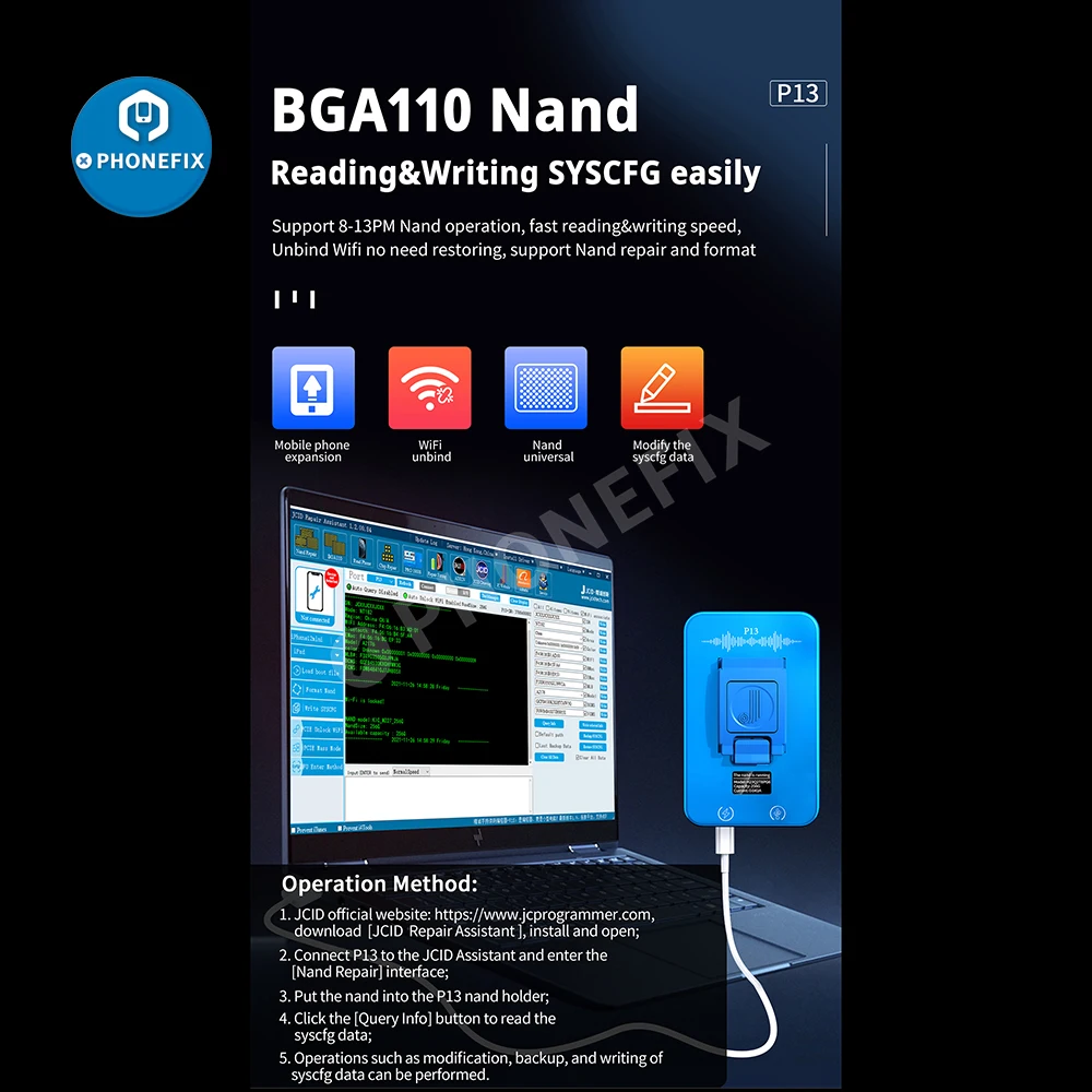 Programador de Flash JC P15 NAND para iPhone 8-15PM, Desenlace WIFI, SYSCFG NAND, reparación R & W púrpura, P11 P13, intercambio a P15