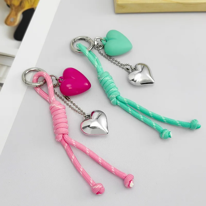 

Pink Rope Bag Charm Heart Keychain, Braided Reflective Rope Handbag Charms Bag Accessories with Heart Shaped Carabiner