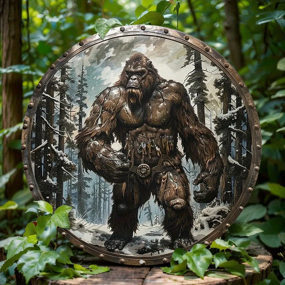 Round Aluminum Flat Sign, Sasquatch Themed Decoration, Hanging Plaque, Office Room, Home Door, Wall Art Decorations, 2D