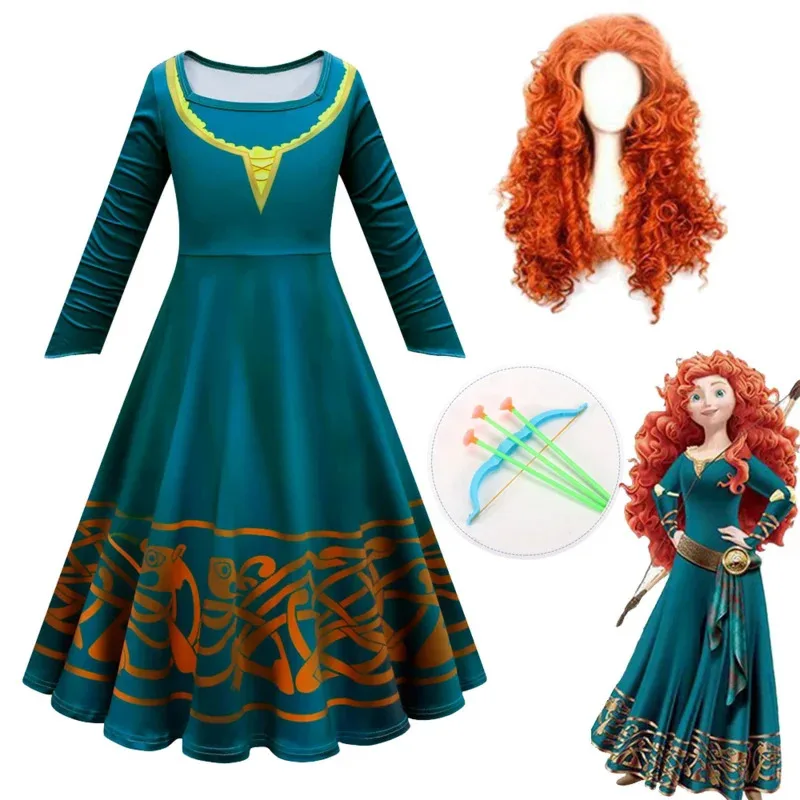 A Litter Of Bears Hot Movie Brave Merida Costume for Girls Halloween Princess Dress Wig Kids Carnival Fantasia Childre 2025 New