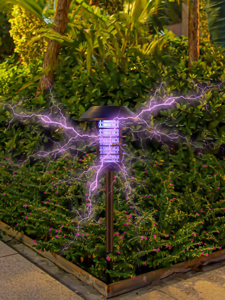 2 in 1 Solar Outdoor Light, Waterproof Solar Mosquito Killer UV Fly Zapper Ground Plug Light,Lawn Lamp, for Home Garden Patio Ba