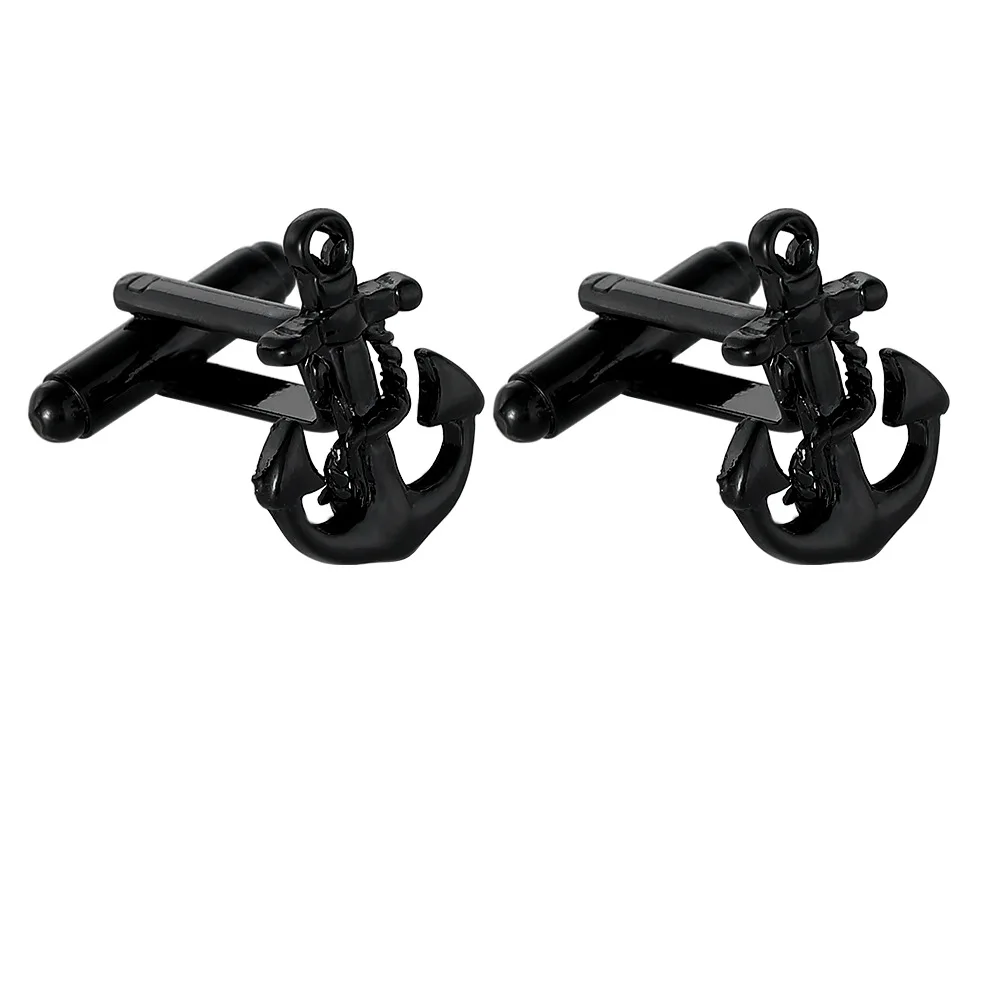 Black Anchor Shaped Cufflinks Men's Business Dress French Shirt Cuff Buckle Personalized Sailing Style Gentleman Accessory Gift