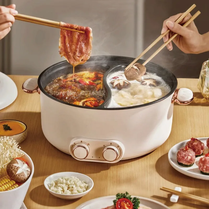 5L 6L Home Yuanyang Electric Hot Pot Electric Boiled Pan Large Capacity Double Soup Pots Non Stick Electric Frying Pan 2000W