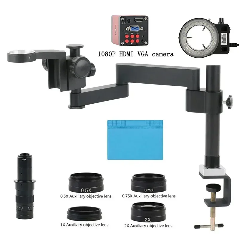 

Складная вращающаяся подставка, 1080P HDMI VGA, промышленная камера-микроскоп, видеорегистратор, объектив с 180-кратным зумом для лабораторий, заводской склад