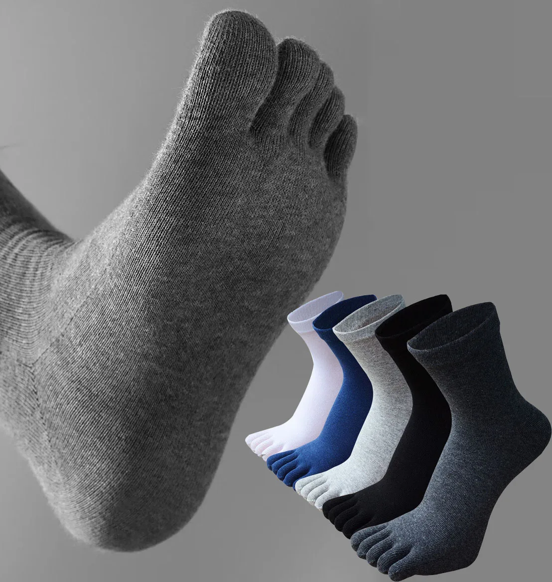 Socks with Fingers Men Fashion Sweat-absorbing Men\'s Breathable Sweat Toe Socks Comfortable Cotton Elastic Sports Business Socks