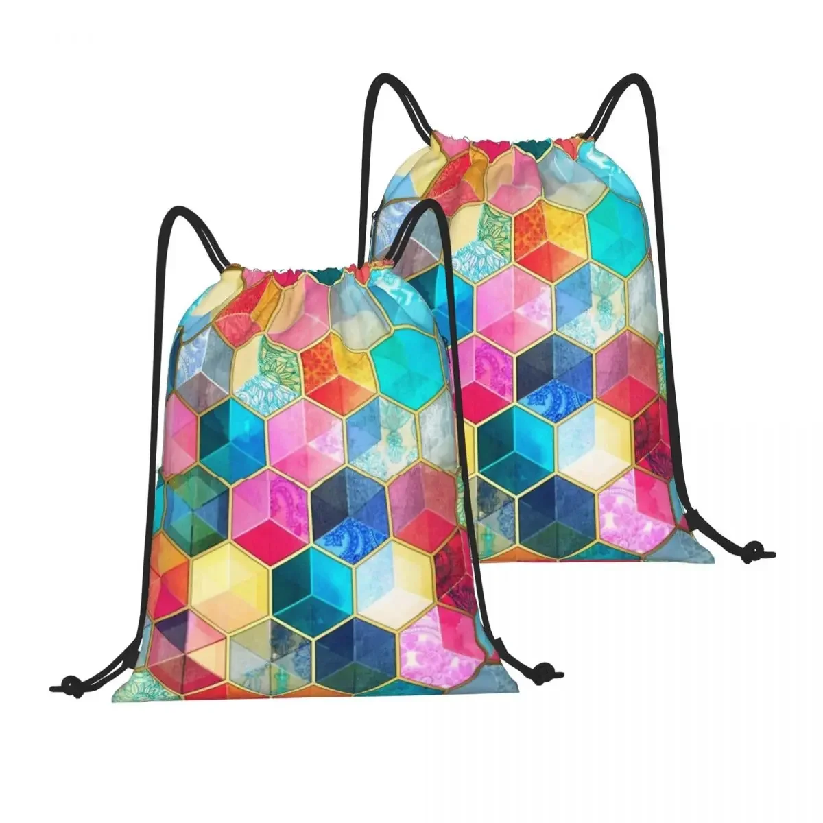 Drawstring Backpack  Bohemian Honeycomb Cubes (1) Shoulder Bag Zipper Pocket Sports & Travel Hikes Portables Bag