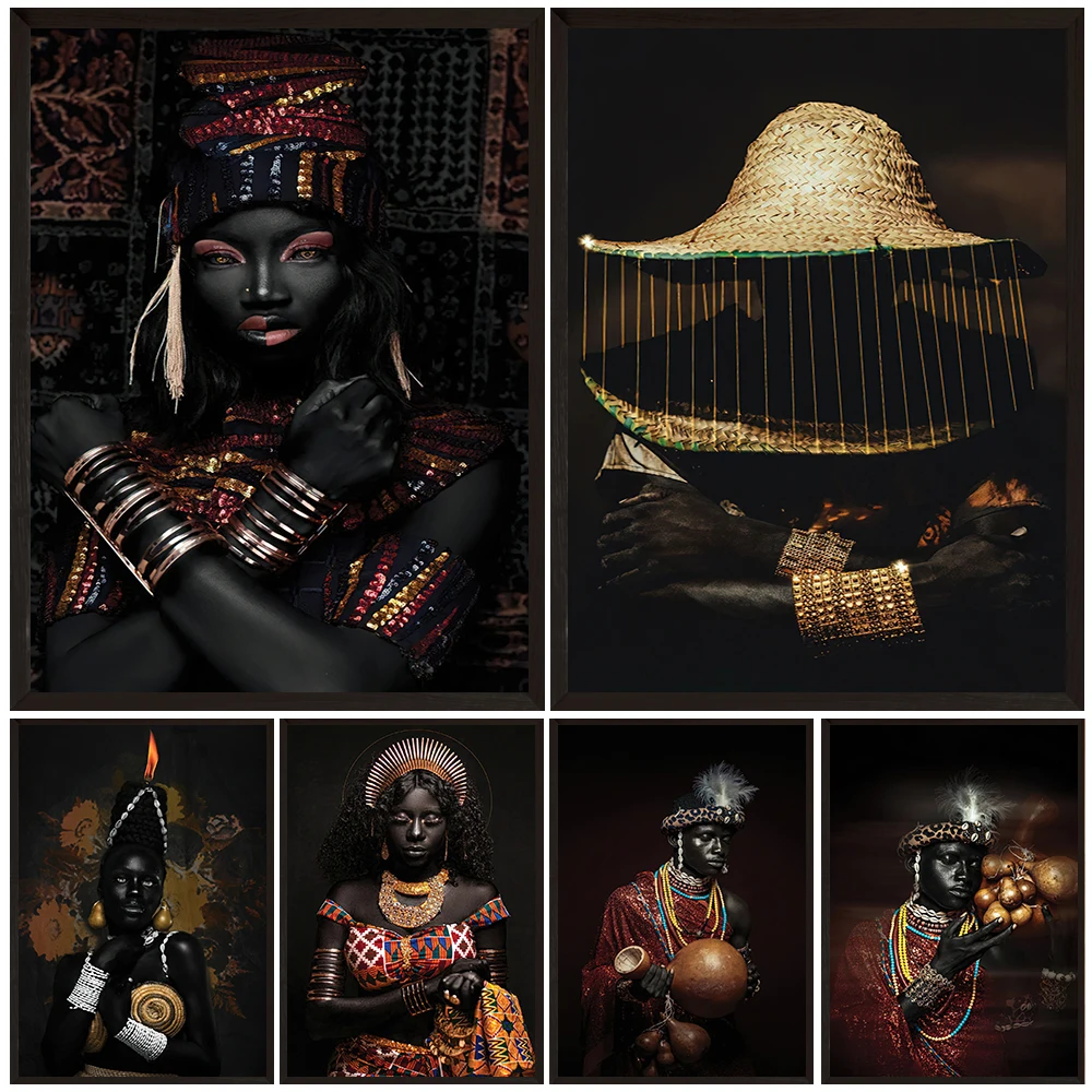 

African Folk Costumes And Portraits Wall Art Canvas Painting,Portraits Photo Of Modern African Figures Art,Poster Print Decor