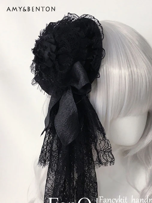 Lolita Girl Mesh Lace Hat Hairpin High Sense Heavy Industry Princess Hair Accessories Versatile Subculture Hair Clips for Women