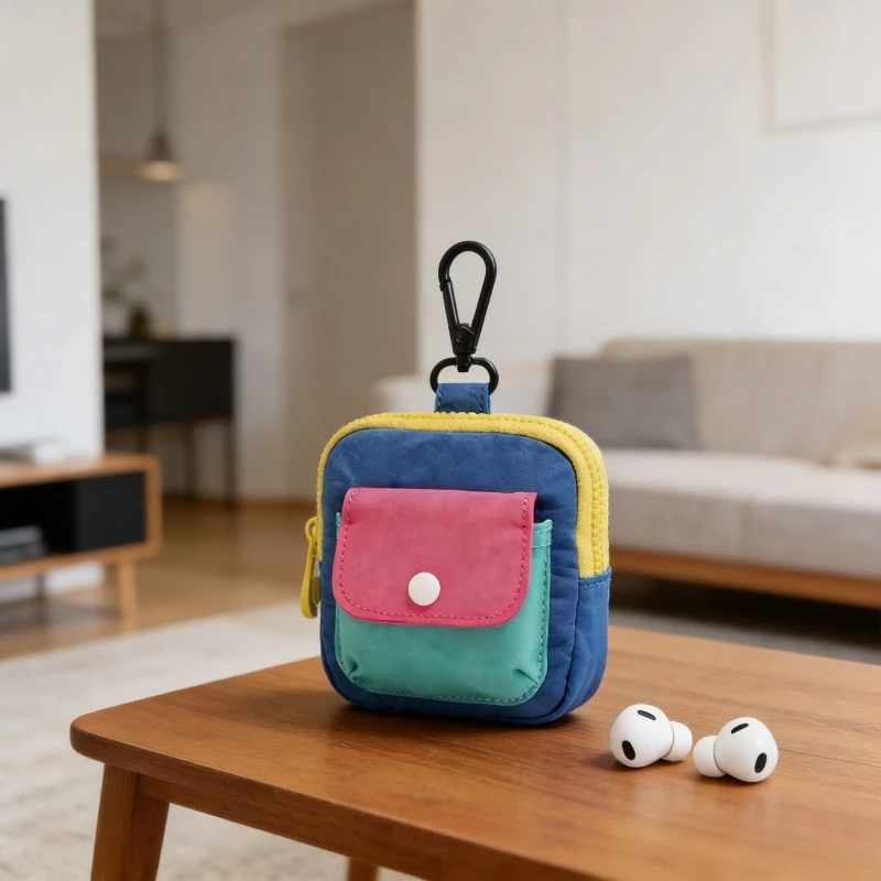 Niche Coin Purse Compact And Portable Color-Blocked Card Holder Mini Zippered Earbud Case For On-the-Go