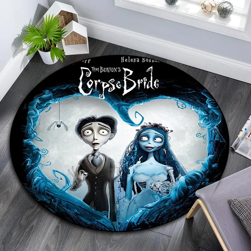 

love animated film corpse bride Rug Computer chair Area Round Rug Bedroom Anti-Slip home Decorative Pet Mat carpet