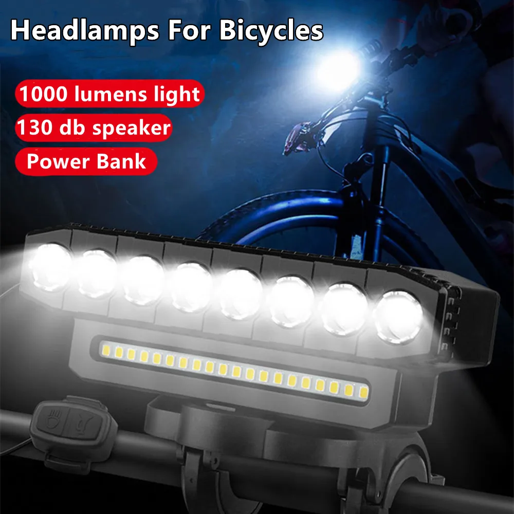 8 LED Bike Front Light with Horn 130dB Bell 6 Modes USB Rechargeable Waterproof Bicycle Headlights MTB Cycling Lamp 1000 LM - Image 3