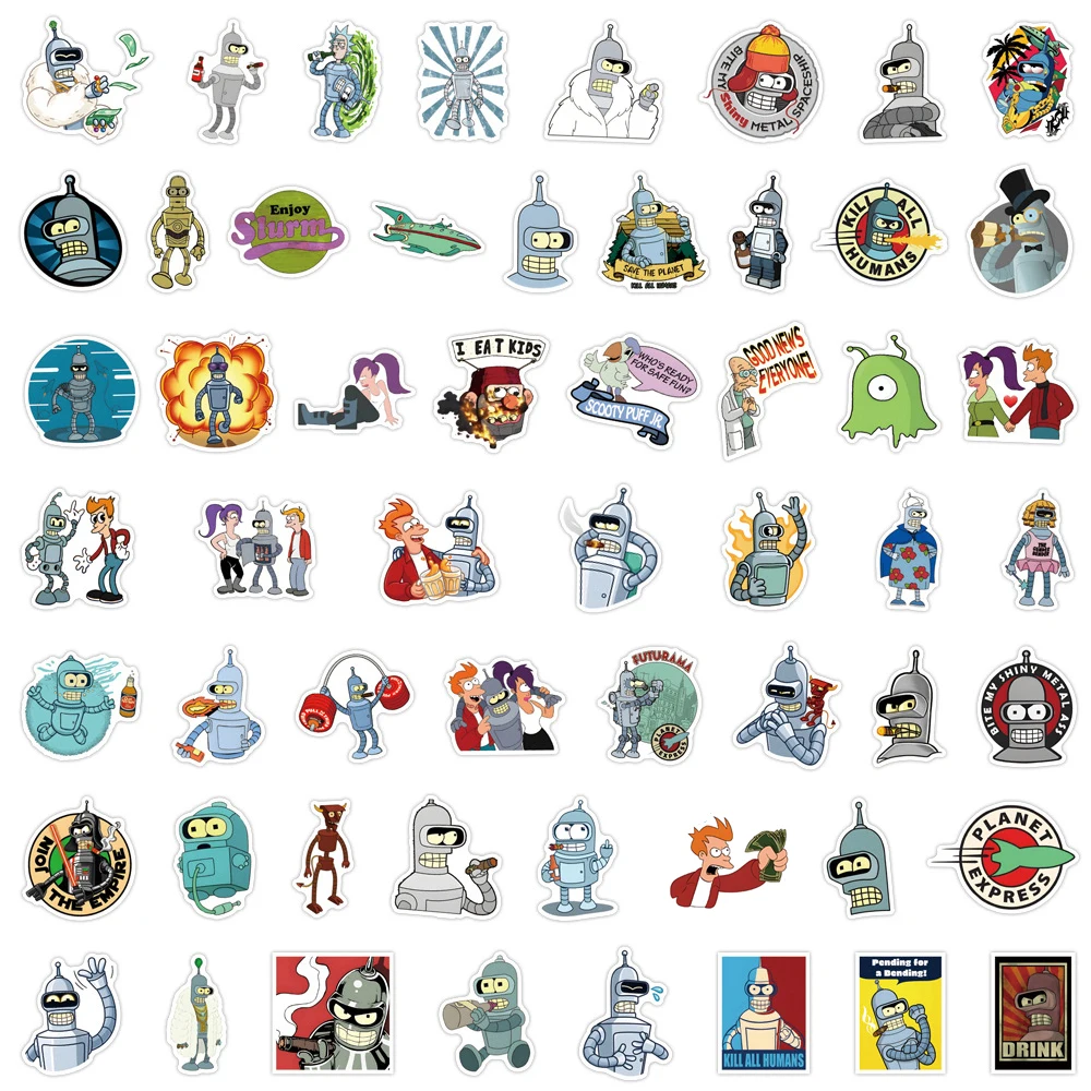 10/30/50/110pcs Cool Futurama Cartoon Stickers Toys Waterproof Graffiti Skateboard Laptop Bicycle Kids Funny Anime Sticker Packs