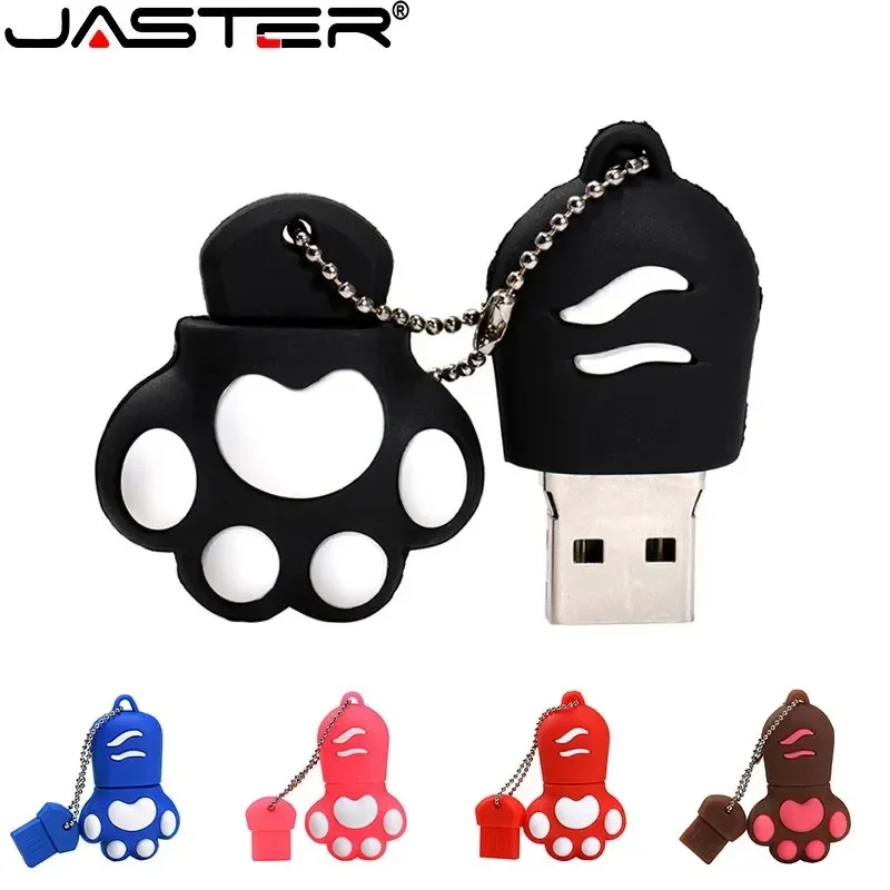 Unidad de bolígrafo con forma de pata de gato de dibujos animados, 64GB, llavero gratuito, unidad Flash USB roja de 32GB, 16GB, 8GB, 4GB, bonito Memory Stick de alta velocidad de 128GB