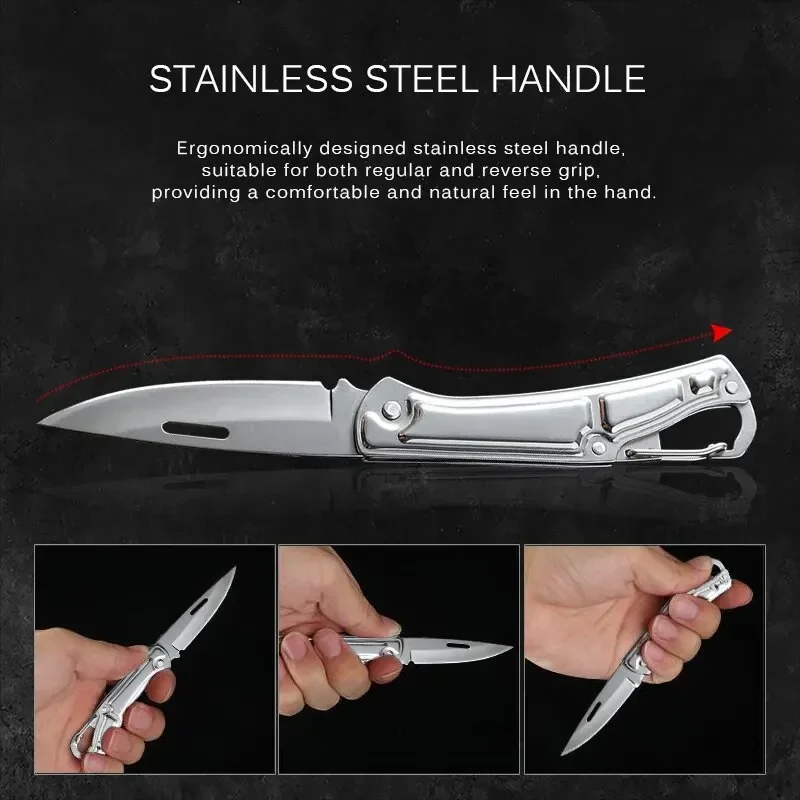 2024 New Portable Stainless Steel Outdoor Camping Knife, Self Defense Emergency Survival Knife, Folding Keychain Knife