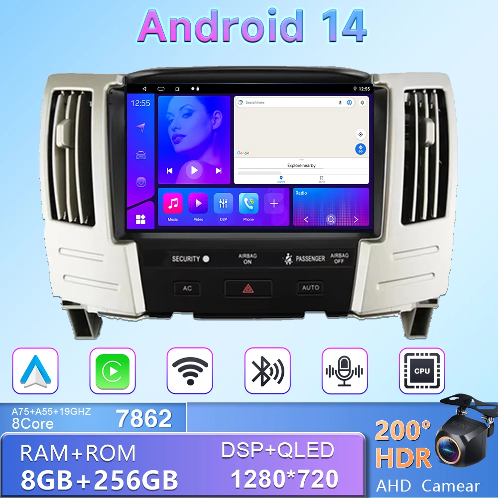 Android Auto For Lexus RX300 RX 330 RX400 2004 - 2008 Car Radio Automotivo Multimedia Navigation NO 2din DVD Head Unit GPS CPU