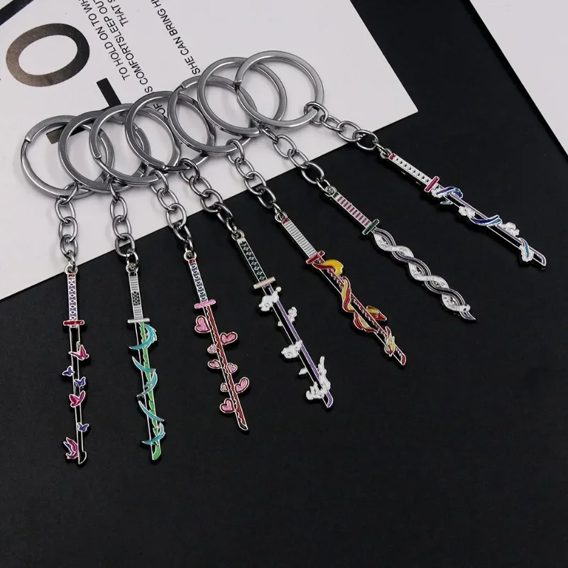 Demon Slayer Sword Keychain Cartoon Figures Mini Japanese Katana Sword Key Chains Enamel Pin Exquisite Anime Gifts Pendant Decor