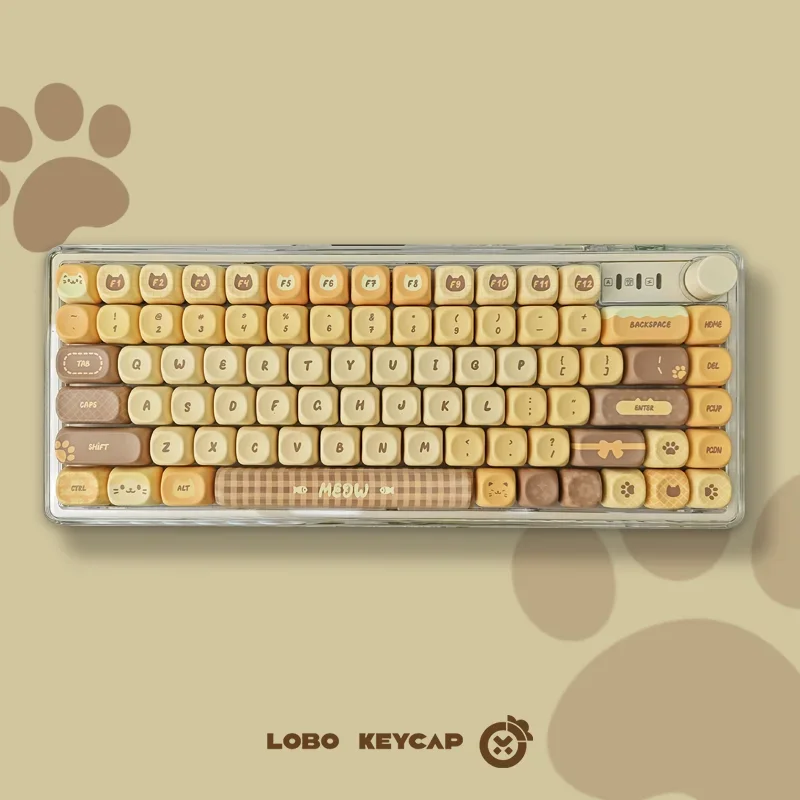 MEOW Theme Keycaps Cute Custom Personalize Sublimation Keyboard Set Cartoon Anime Point Key Cap for Gaming Keyboard Design Gift