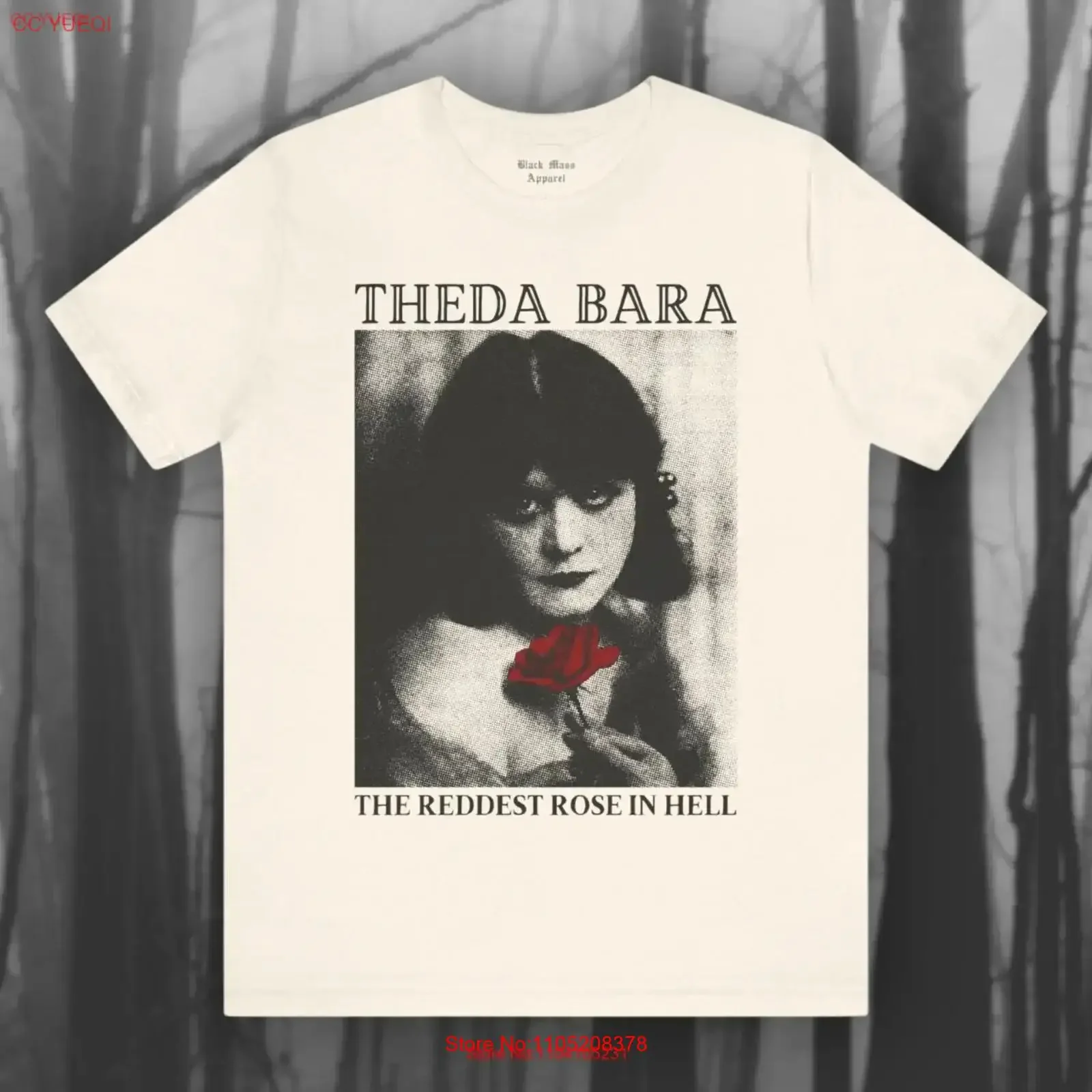 The Reddest Rose in Hell Theda Bara T Shirt Femme Fatale Actress Vampire Girl Gothic Jersey vintage Washed Soft Comfortable