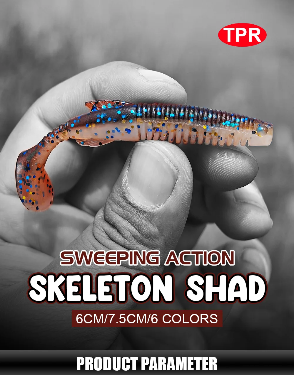 Palisander TPR Schwimmender Shad-Köder, 6 cm, 7,5 cm, Paddel, T-Schwanz, weicher Angelköder, Swimbait, künstlicher Gummi, Fischbarsch, Forelle, Hechtbarsch – Detail 1