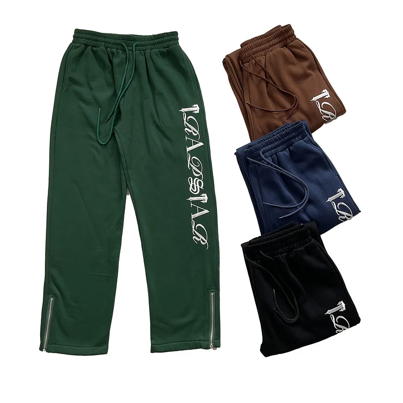 

High Street Autumn Winter Fce Lined Dstring Straight Leg Pants Embroidered Logo Youth Faion Trendy Bla ey White