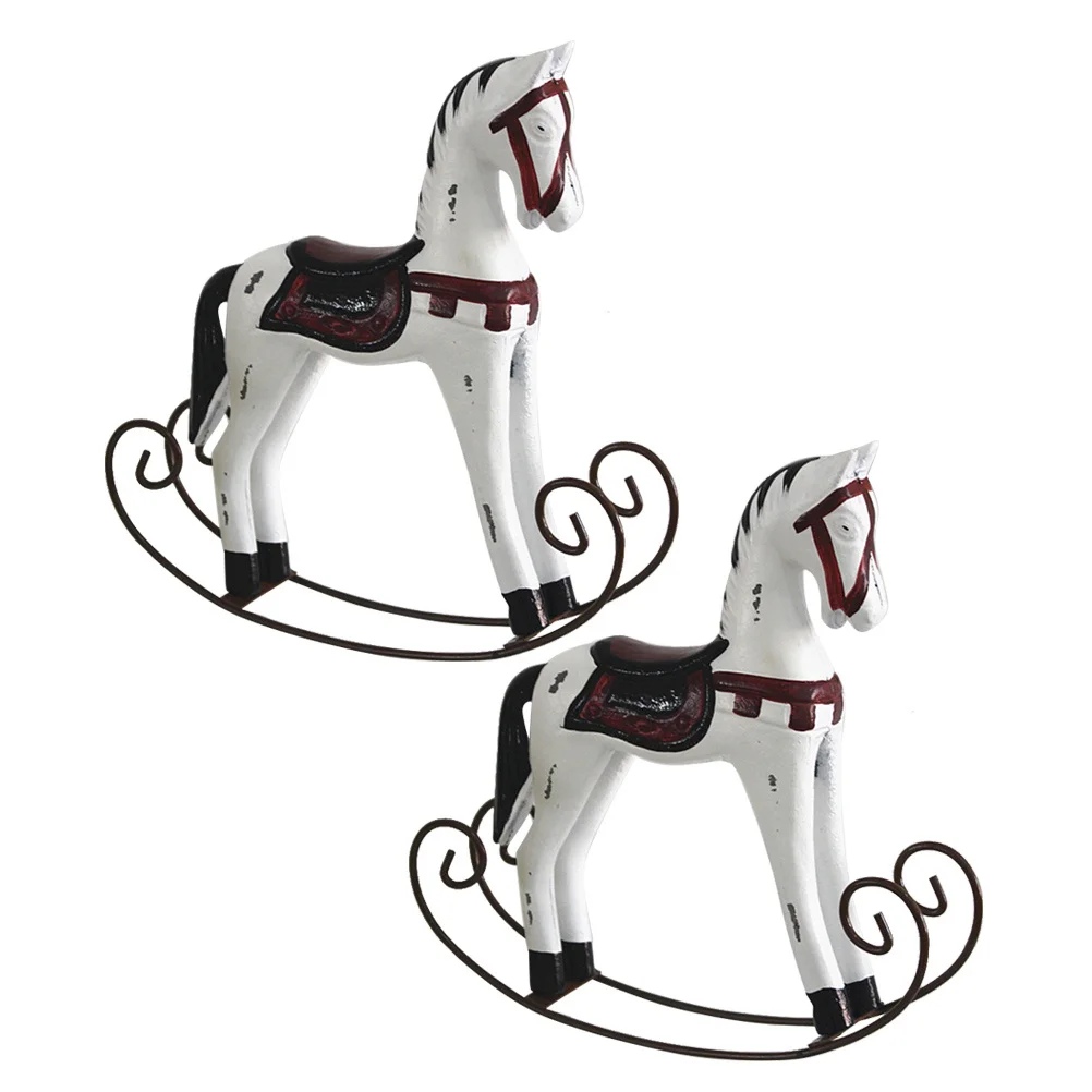 

2pcs Wooden Rocking Horse Handmade Wood Craft Mini Desktop Decoration For Home Room Nursery Gift Idea Wooden Ornament