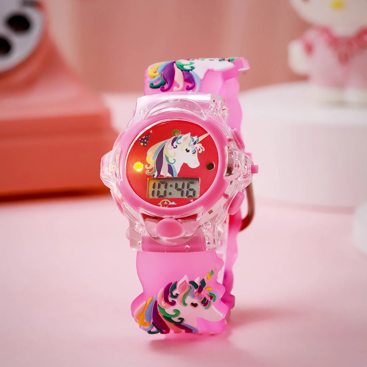 ساعة مضيئة بنمط الاحتفال الكرتوني على شكل وحيد القرن للأطفال، مناسبة للتصفيف اليومي وهدايا المهرجانات