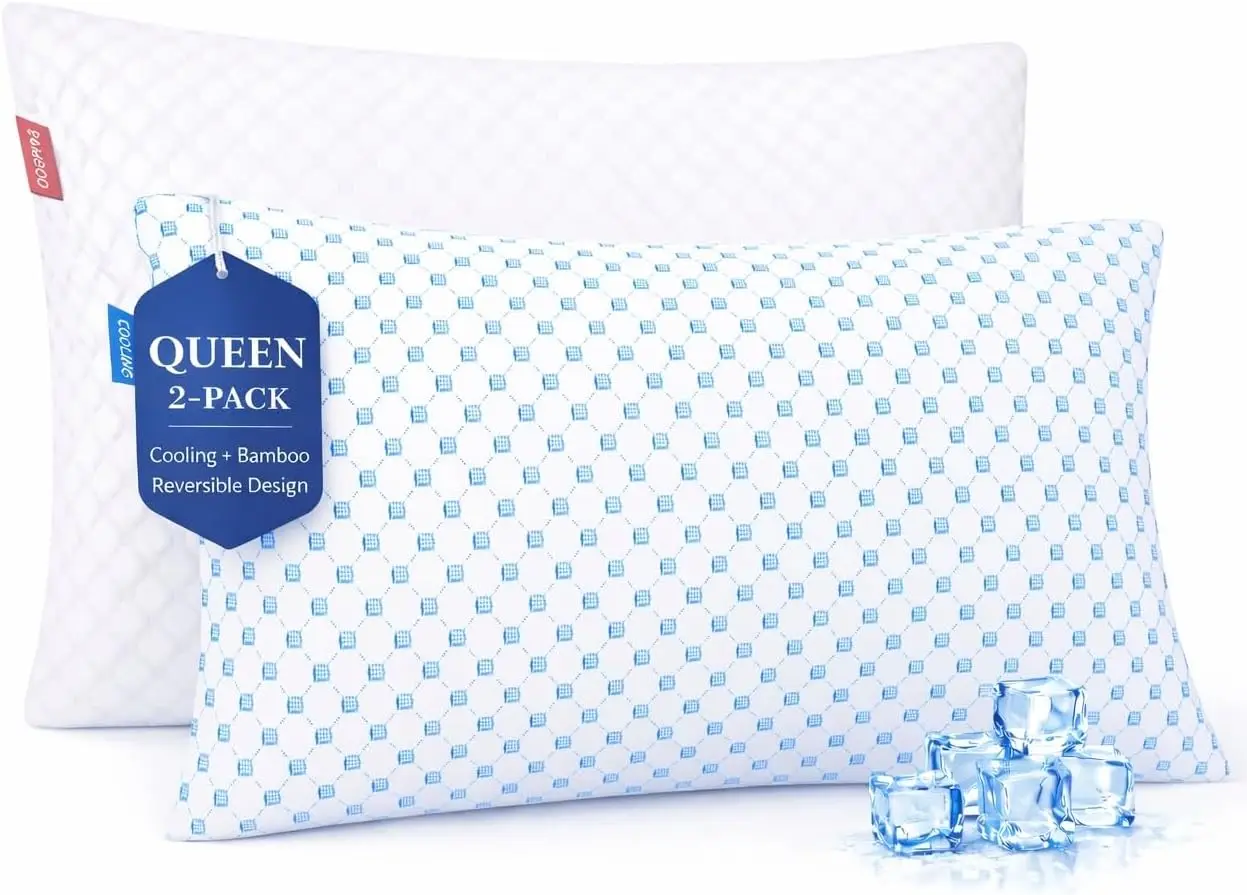 

Queen Size Cooling Gel Pillows Set of 2, Adjustable Shredded Memory Foam for Side Back Stomach Sleepers, Stay Cool All Night