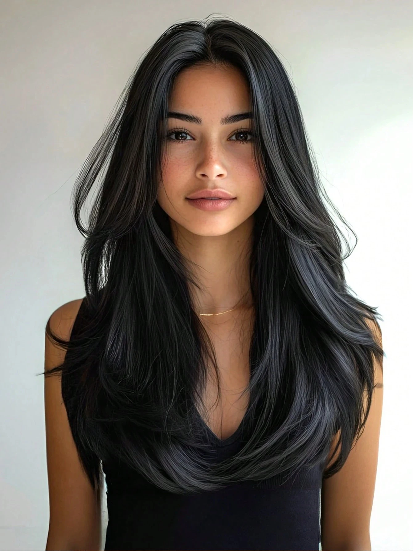 

26-дюймовый черный длинный парик из прямых волос, парик из натуральных многослойных волос, синтетический термостойкий парик, подходит для женского повседневного косплея на вечеринке