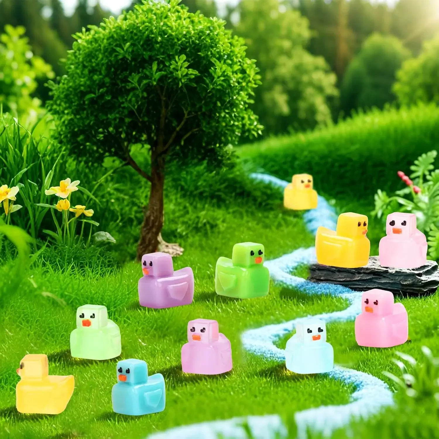 100/50pcs Mini Resin Blocky Ducks Colorful Tiny Small Little Resin Ducks for Dollhouse Micro Dollhouse Landscape Aquarium Decor