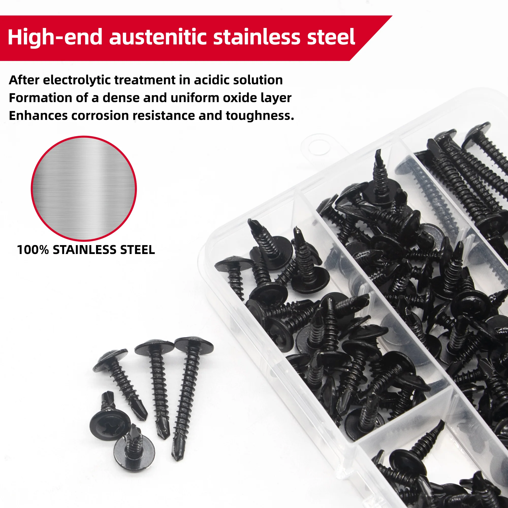 Set di viti TEK autoperforanti in acciaio inossidabile 175 pezzi 410 - Nero e argento, antiruggine, per riparazione di mobili/apparecchi elettrodomestici e fai da te