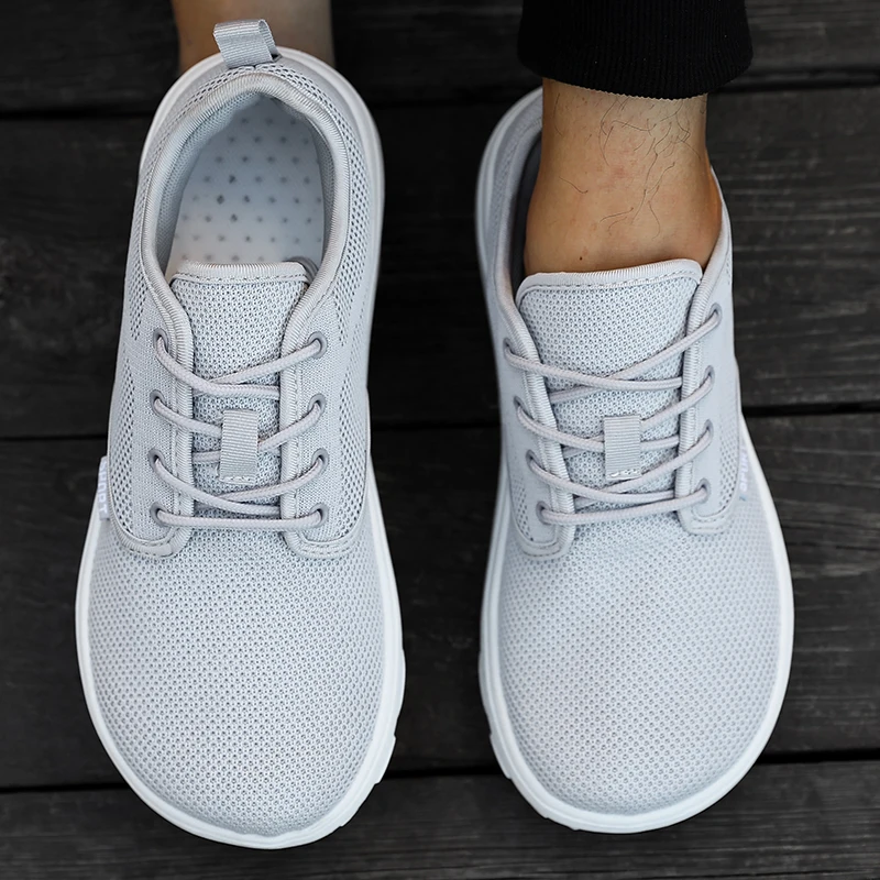 

Мужская обувь на платформе с широким носком, дышащая вязаная сетка, удобные повседневные универсальные широкие туфли на мягкой подошве для босиком, прогулочные кроссовки