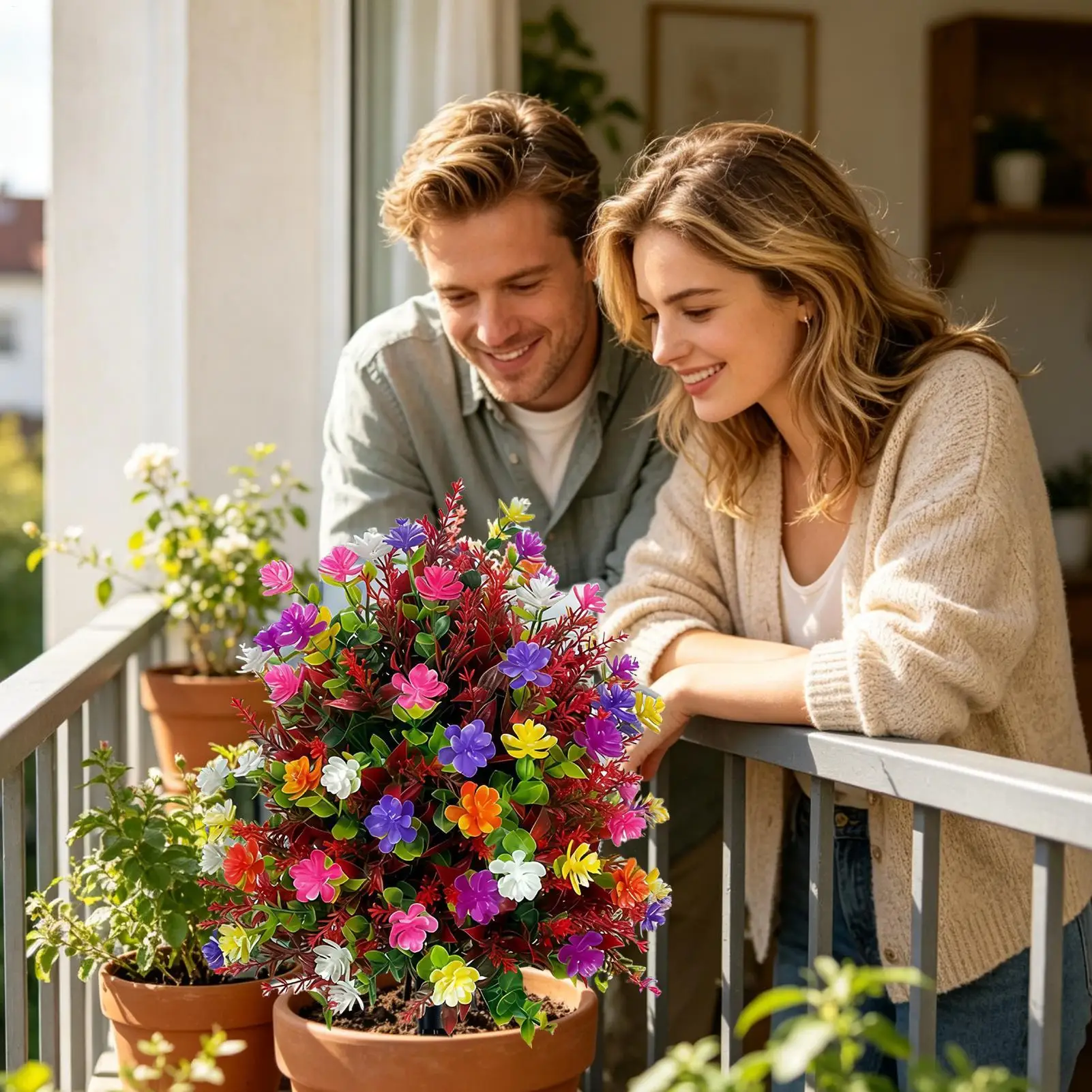 

Fake Outdoor Flowers Fake Spring Floral UV Resistant Artificial Flower Bouquet For All Season Lawn Porch Farmhouse Backyard