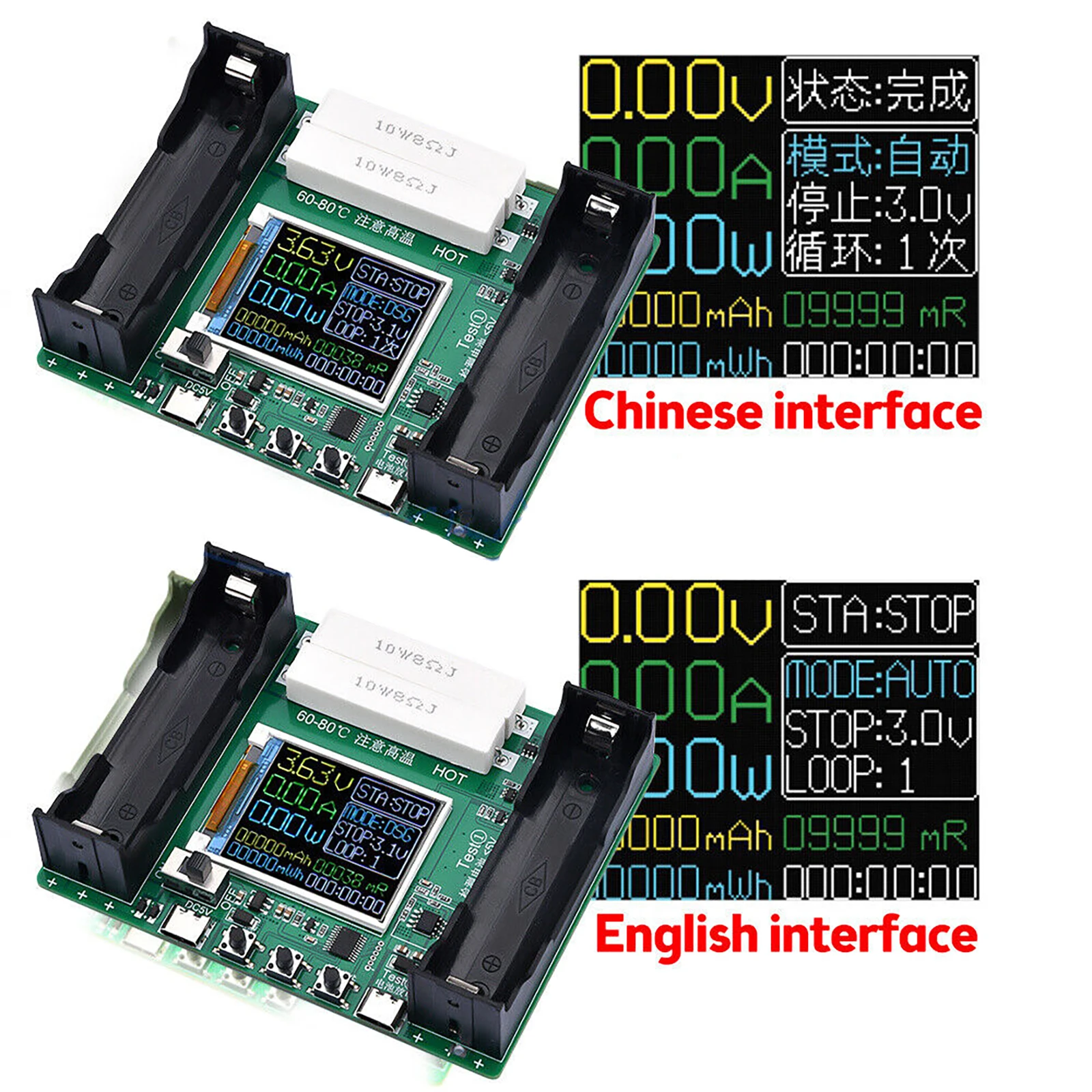 

18650 Lithium Battery Capacity Tester MAh MWh Capacity Division Internal Resistance Measuring Module Type-C 18650 Battery Tester