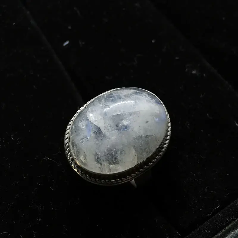 Nepal 925 Sterling Silver Inlaid Natural Moonstone Flower Rings for Girls Nepal Vintage Jewelry T9089