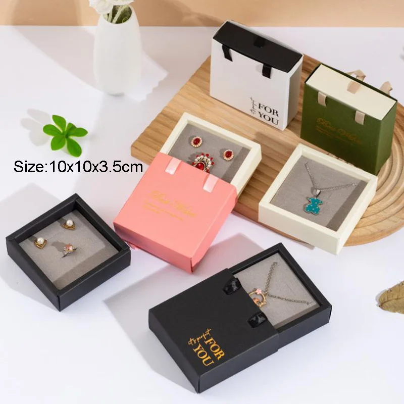 4Colors Square Jewelry Organizer Box For Women Handle Carrying Cases For Ring Necklace Pendant Earring Wedding Gift Boxes 20Pcs