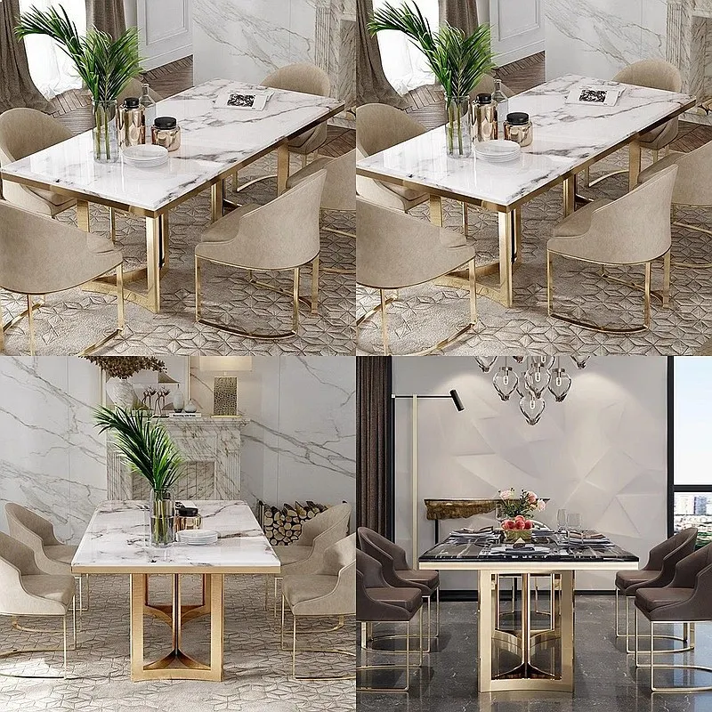 Luxury Marble Dining Table Set Modern Simple Home Hotel European Stainless Steel Small Square Table