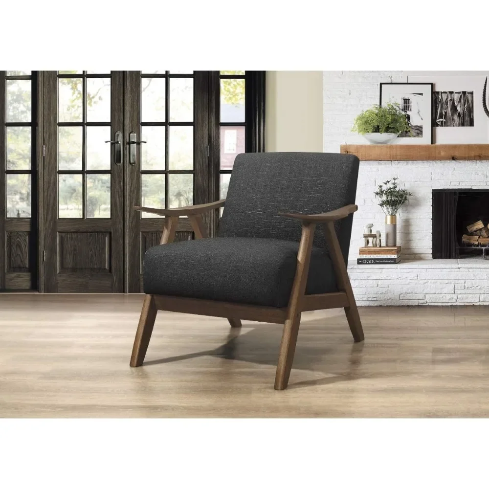 Mid-century modern coffee chair with thick, comfortable built-in spring seat cushion and linen exterior fabric