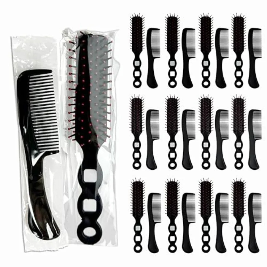 

Hair Brush and Comb Set, Bulk for Homeless Individually Wrapped, Lightweight Hair Brush and Comb for Women Hotel Travel Black