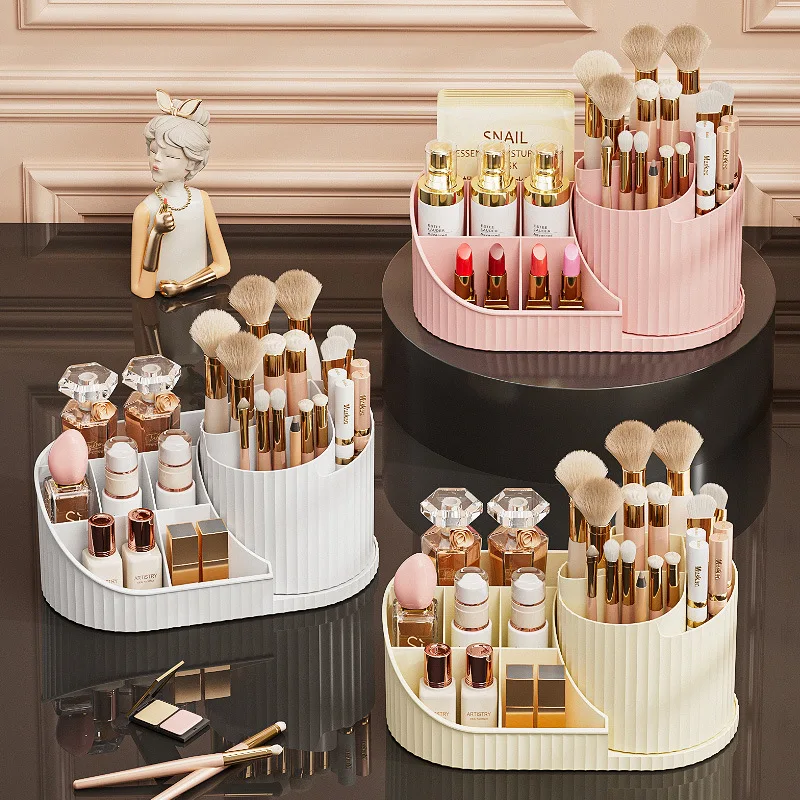 360° Rotatable Cosmetic Organizer Lipstick Makeup Brush Organizer Desktop Cosmetic Display Cabinet Suitable for Living Room