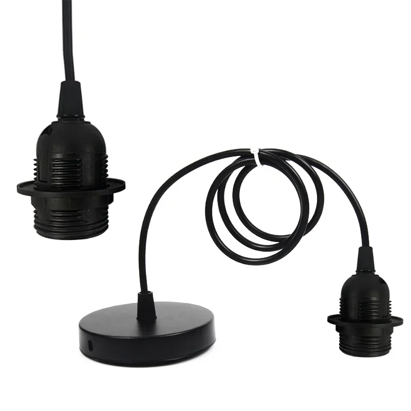 E27 Lamp Holder Vintage Edison Lamp Bulb Base 1m Hanging With Two Ceiling Mount Ring For Lampshade Pendant Light Fixture Holders
