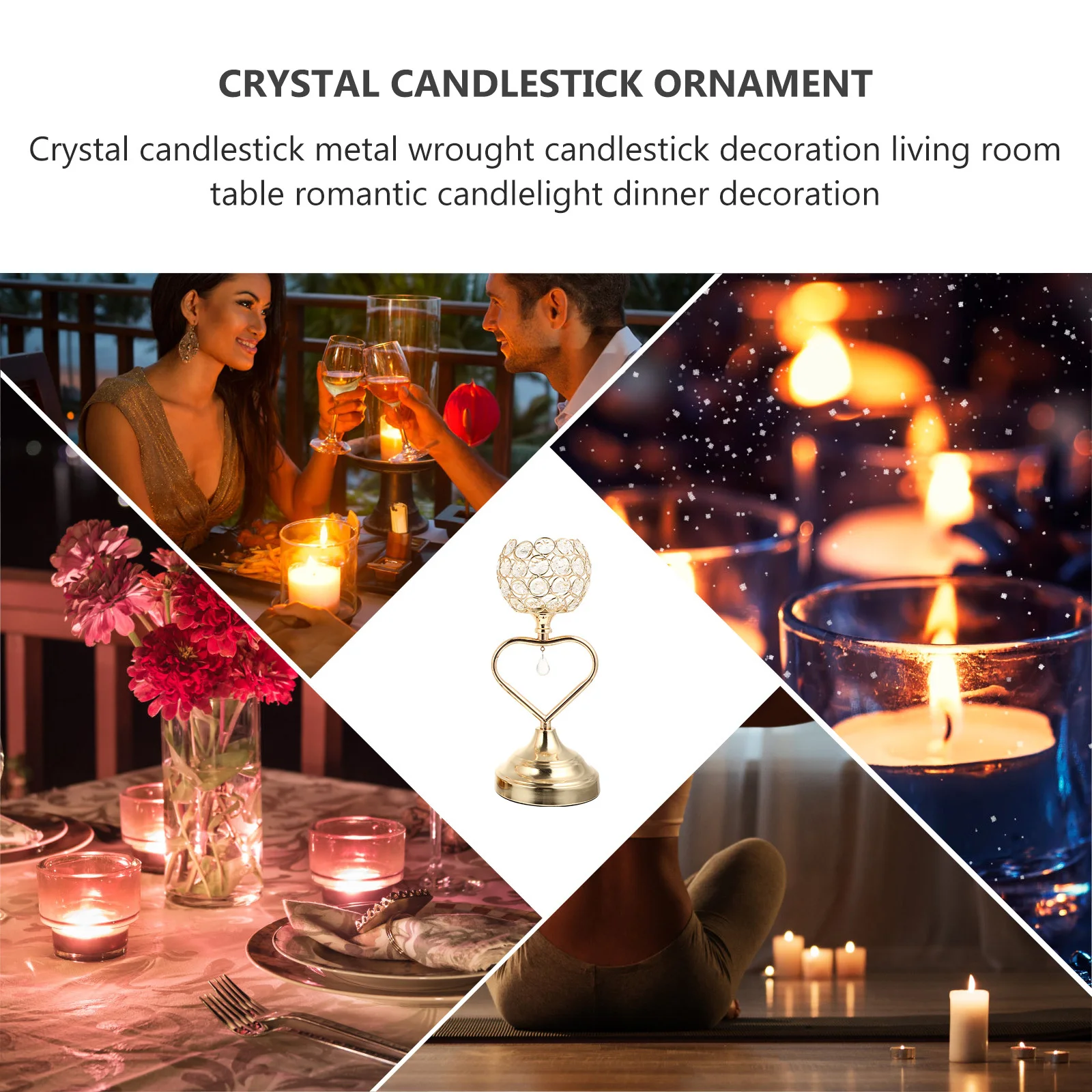 

Artistic Crystal Metal Candleholder Vintage Style Single Head Stick Romantic Home Dining Table Banquet Candlelight Decor