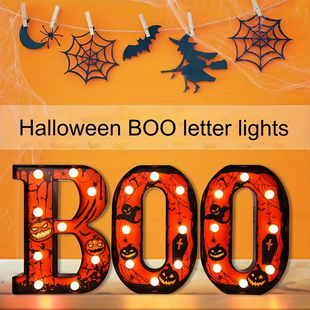 3 Pcs Halloween Party Supplies Boo Decorations  Led Letters [Boo] Halloween Lights Decor Outdoor Home Room Kitchen Fireplace