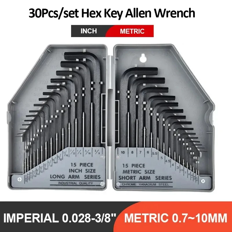 30 Pcs Allen Wrench Set Long Arm Hex Key Allen Wrench 0.028