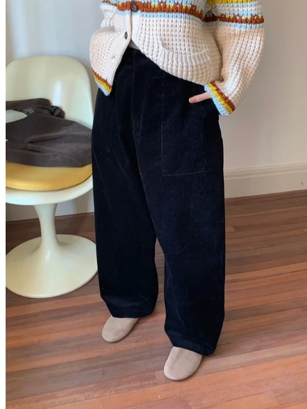 الرجعية كسول Sle Thi سروال قصير بنطال ذو قصة أرجل واسعة المرأة الخريف الشتاء عادية المنجل السراويل الكورية Sle عالية الخصر فضفاضة تناسب #2