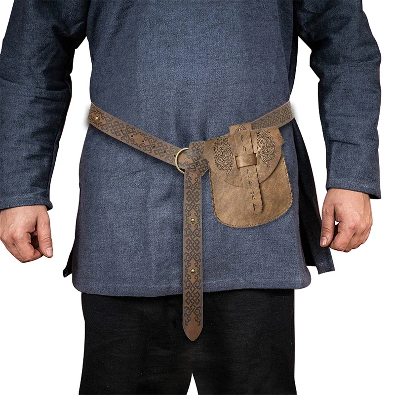 

Поясная сумка из искусственной кожи в скандинавском стиле викингов с тиснением на шнурке, поясная сумка для ролевых игр, косплей, средневековые аксессуары в стиле ретро, панк