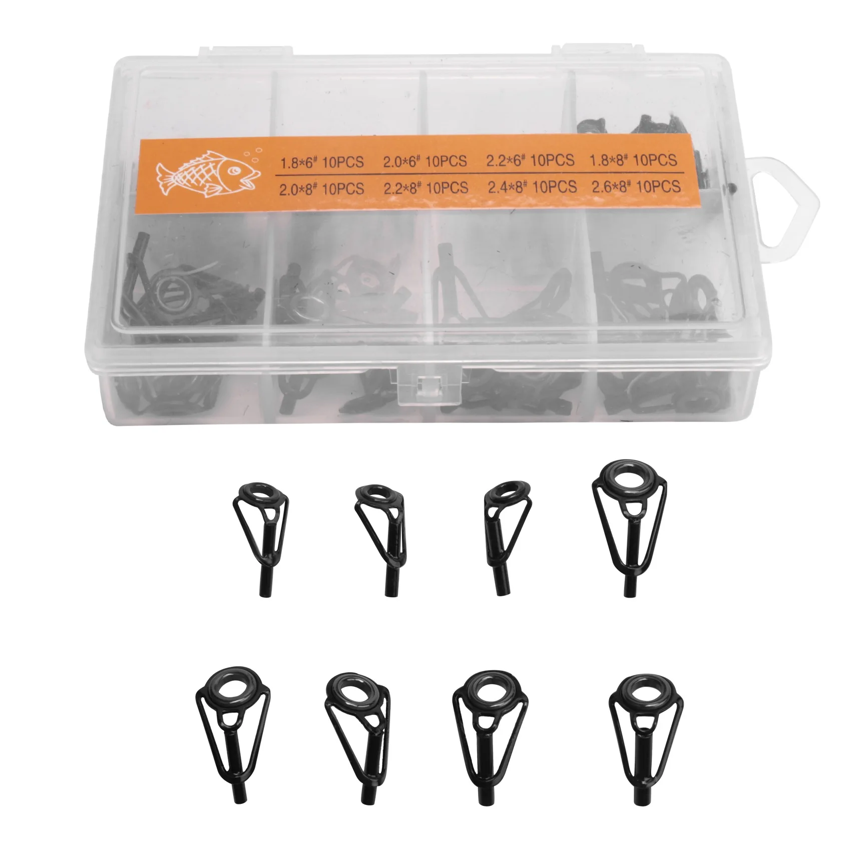 

80 Pcs Fishing Rod Tip Repair Kit Stainless Steel Ceramic Ring Guide Tips Rod Guide Replacement Tip for Sea Fishing-AA85